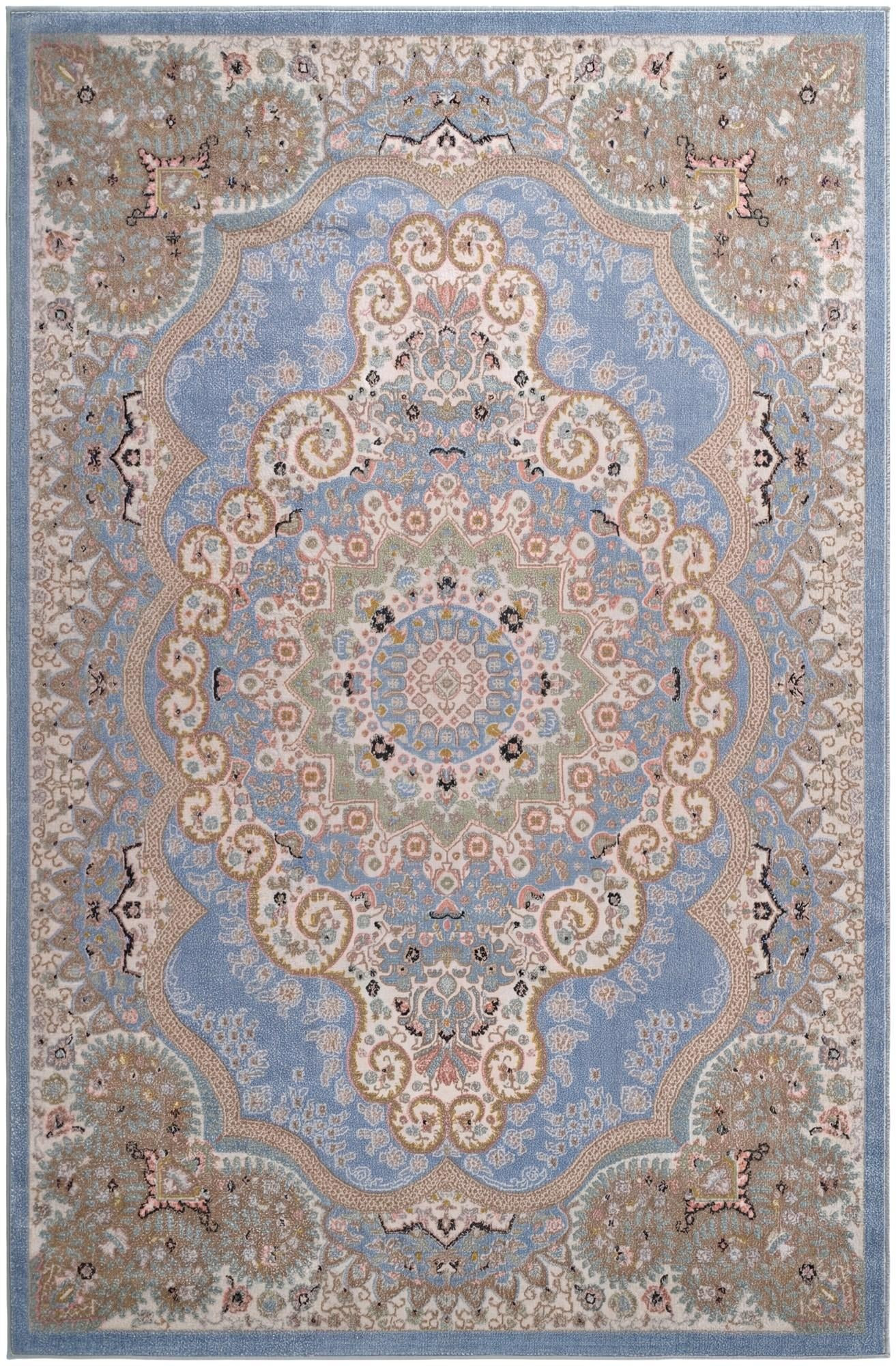 6' x 9' Candlelight · Border Washable Rug, light blue