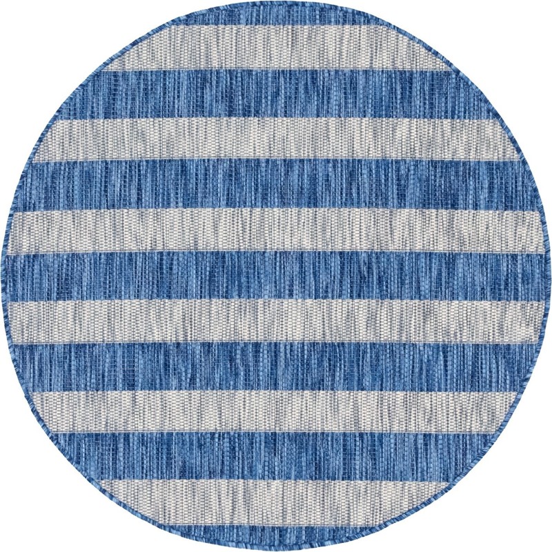 4' x 4' Dahlia · Striped Outdoor Rug, blue and gray