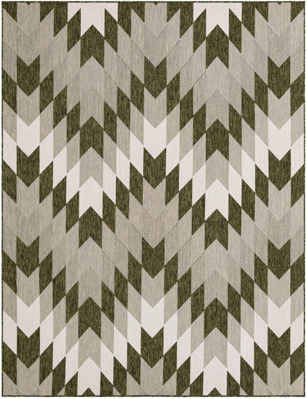 7' 10 x 10' Morrell · Chevron Outdoor Rug, green and ivory