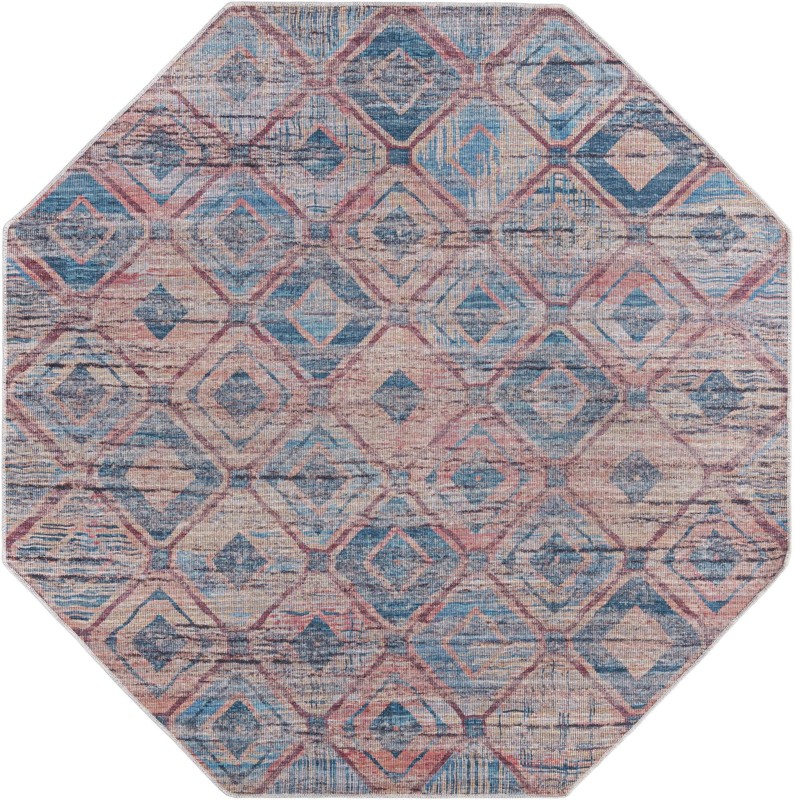 7' 10 x 7' 10 Torrance · Geometric diamond Washable Rug, peach and blue
