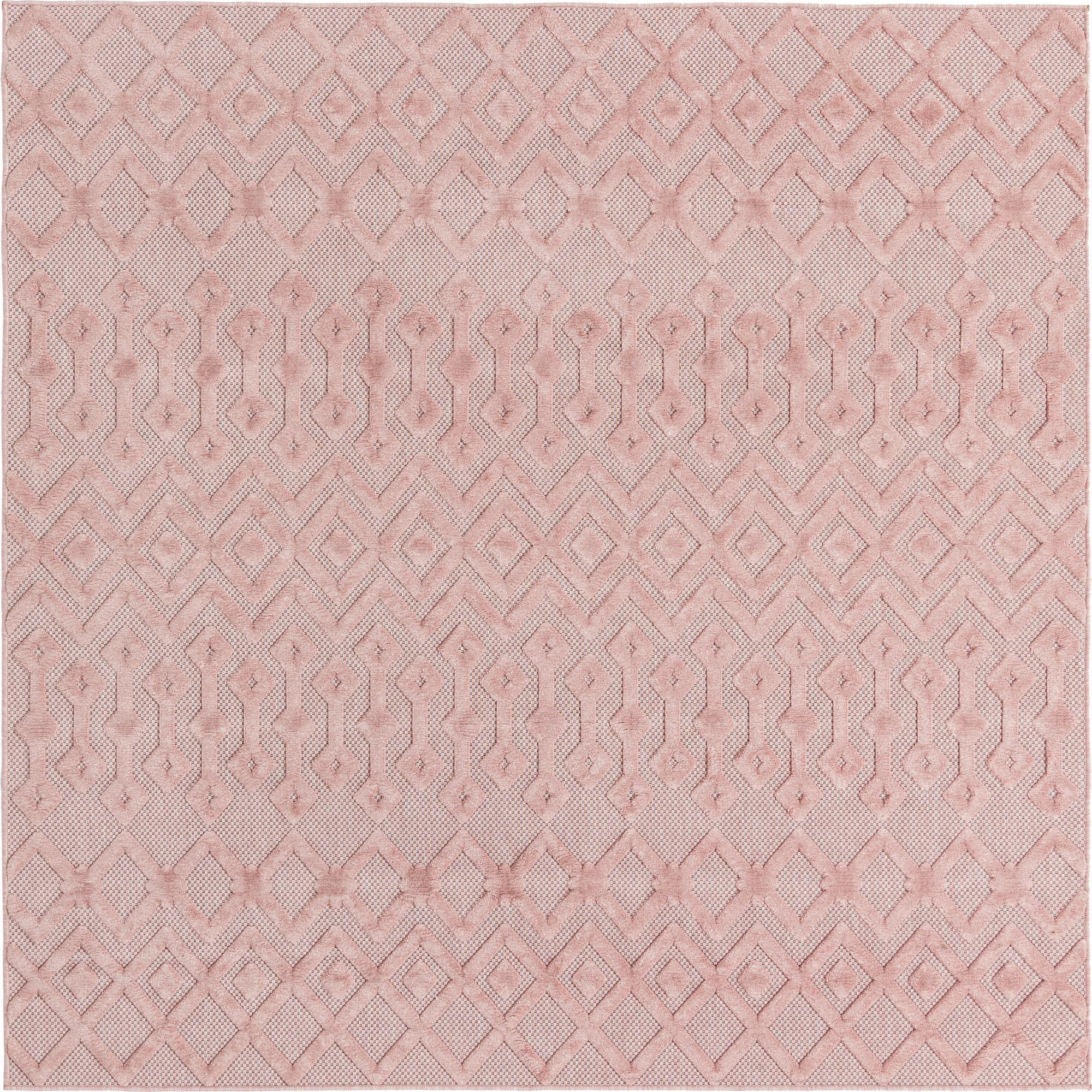 7' 10 x 7' 10 Creed · Geometric trellis Outdoor Rug, light pink