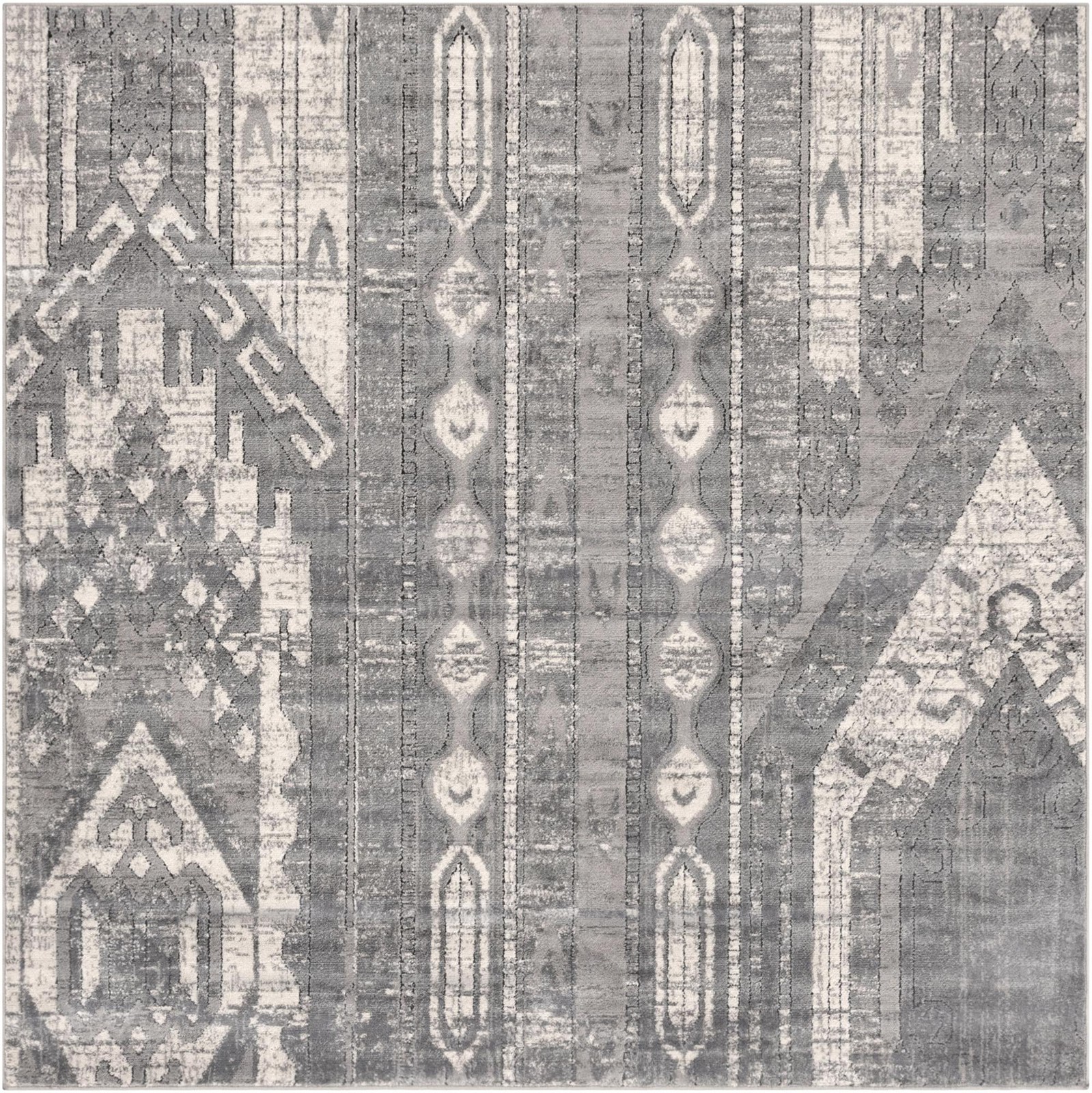 6' x 6' Cardinal · Tribal striped rug, gray and cream