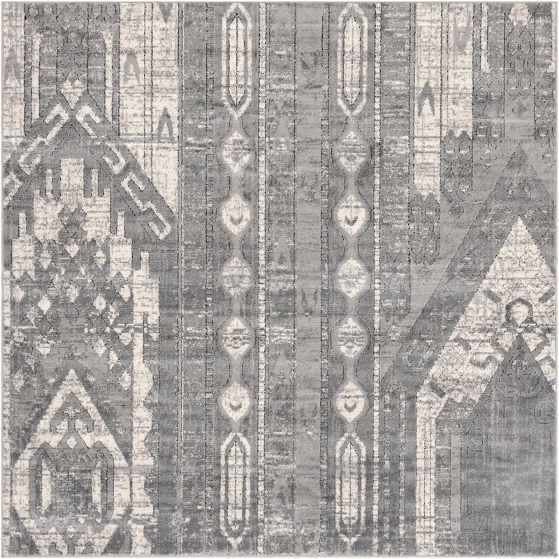 6' x 6' Cardinal · Tribal striped rug, gray and cream