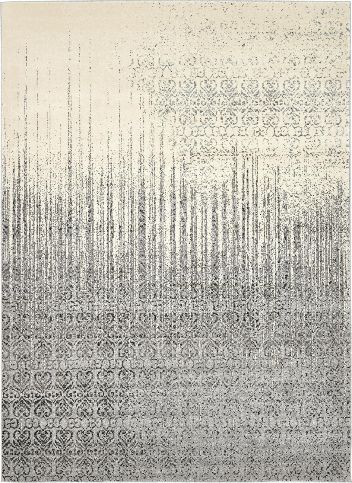 7' 10 x 11' Marchmont · Abstract damask rug, gray and ivory
