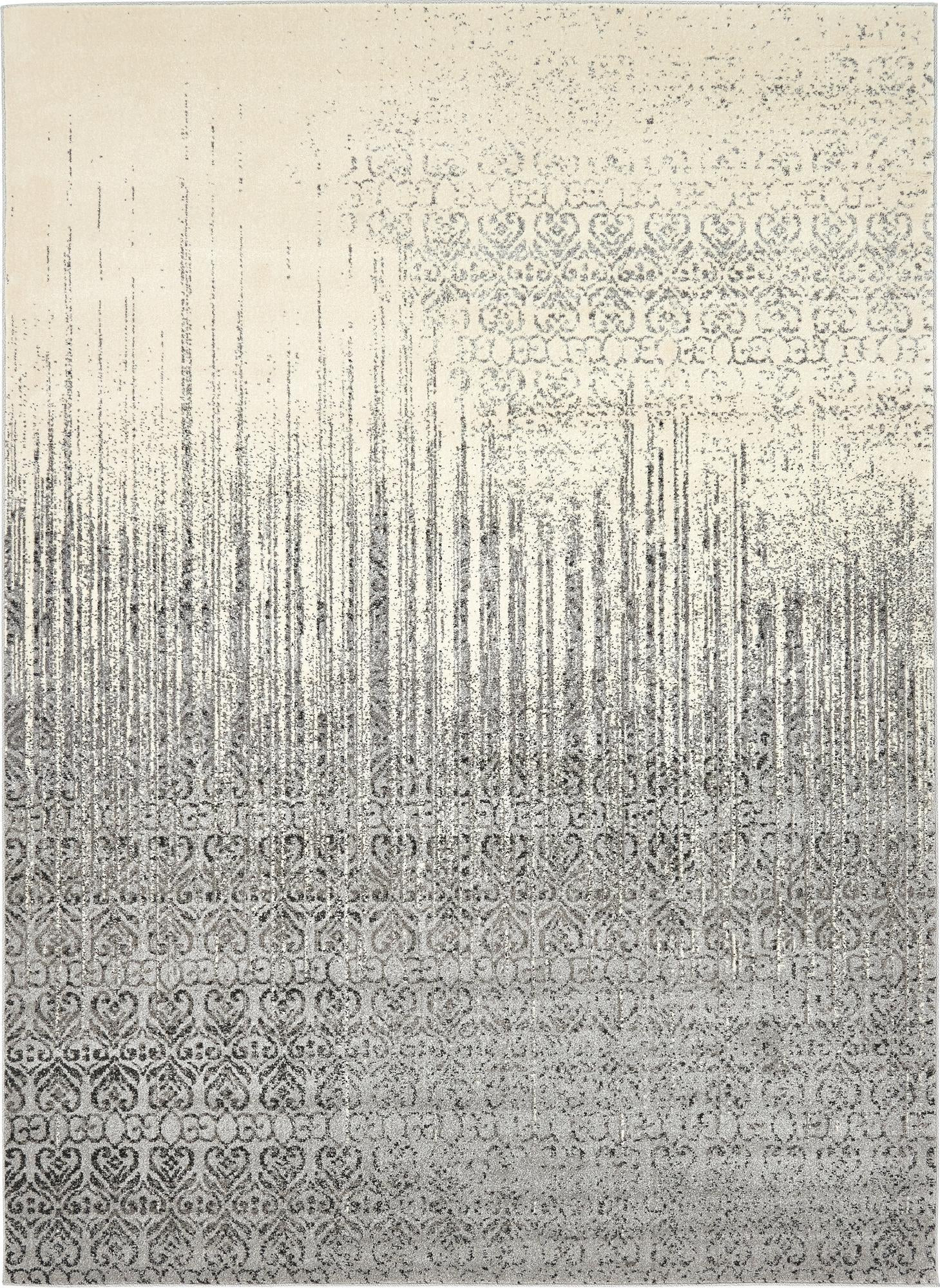 7' 10 x 11' Marchmont · Abstract damask rug, gray and ivory