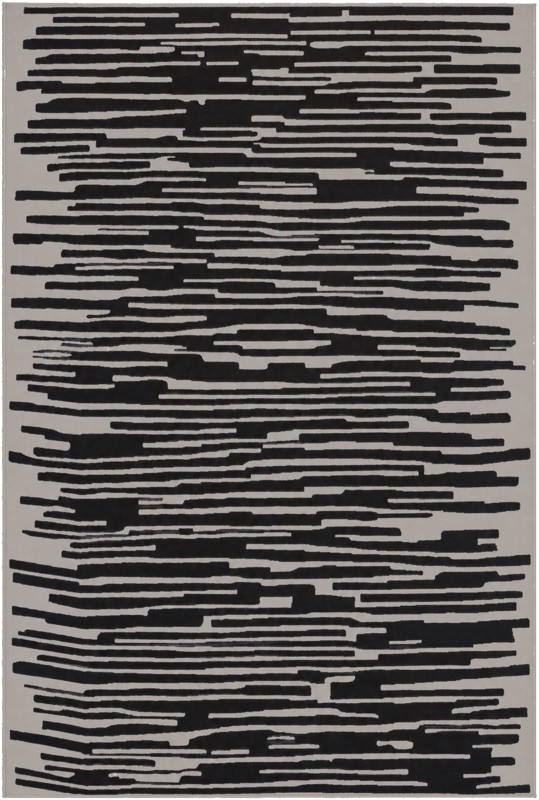 6' x 9' Clemson · Abstract striped rug, black and ivory