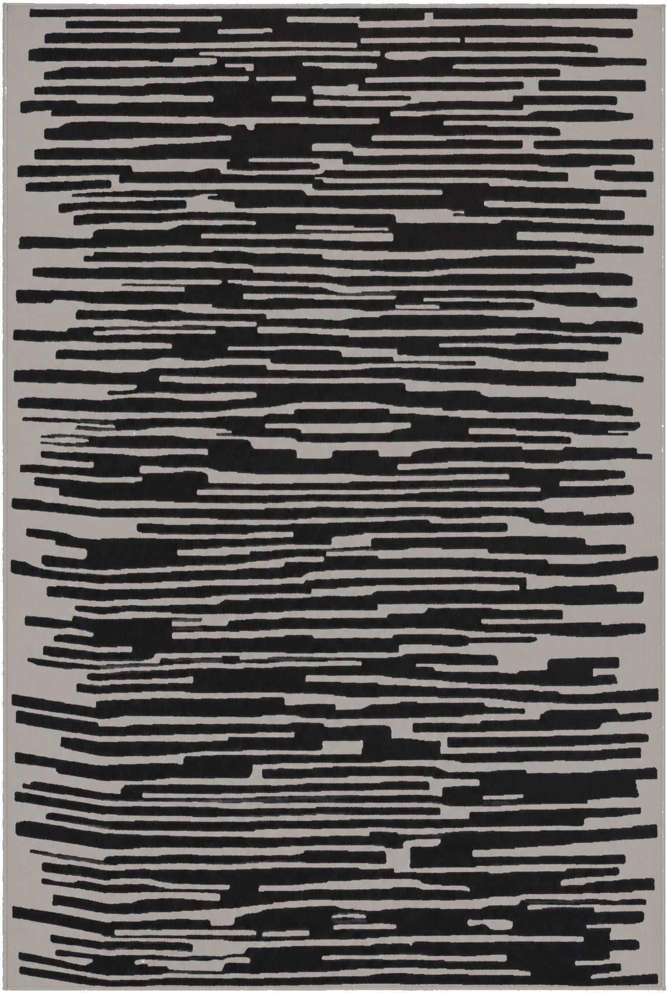 6' x 9' Clemson · Abstract striped rug, black and ivory
