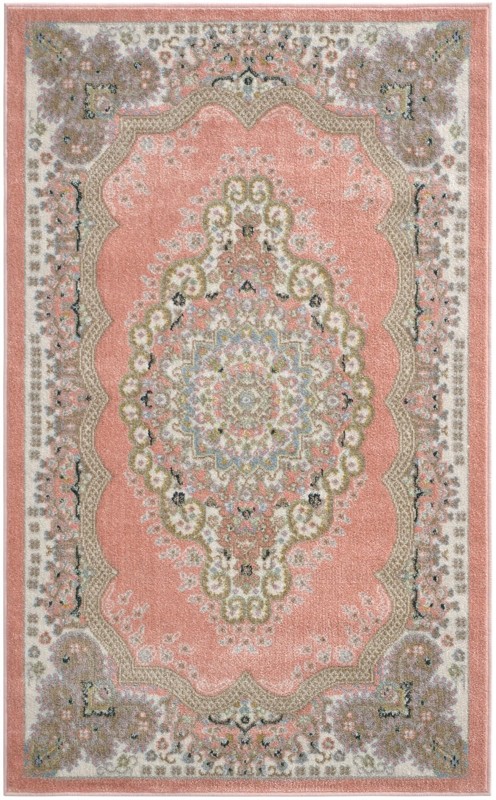 3' 3 x 5' 3 Candlelight · Border Washable Rug, rose pink