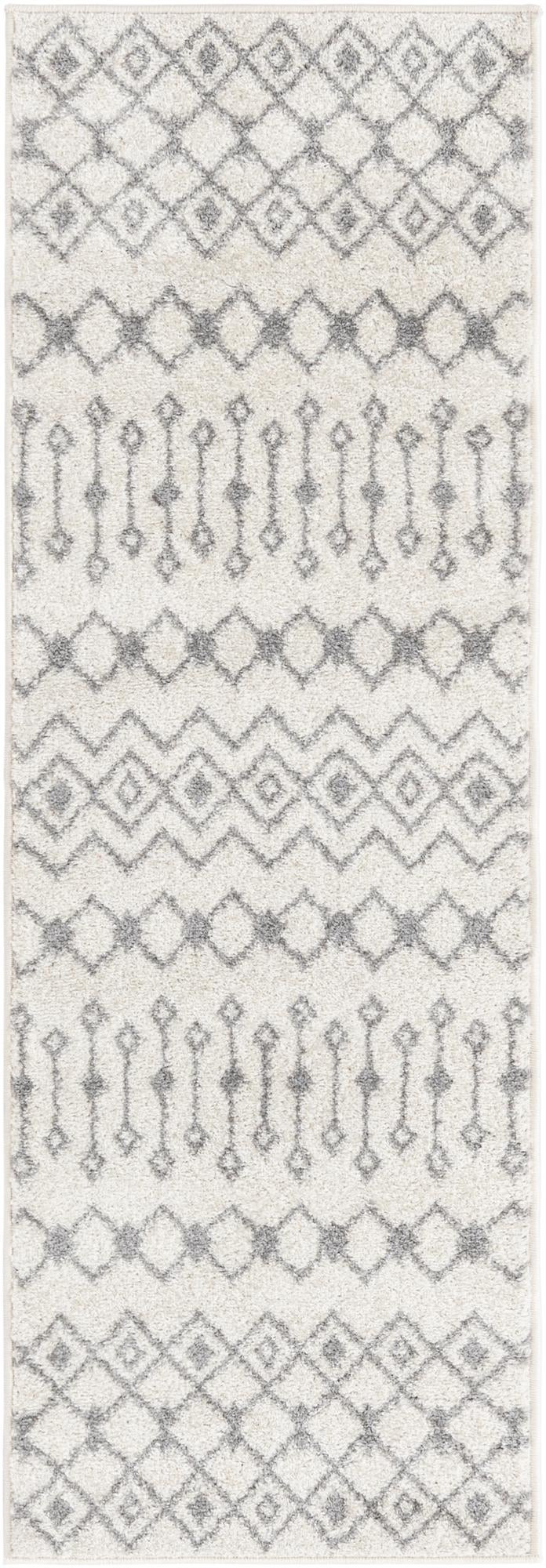 2' x 6' Boswell · Geometric lattice rug, ivory and gray