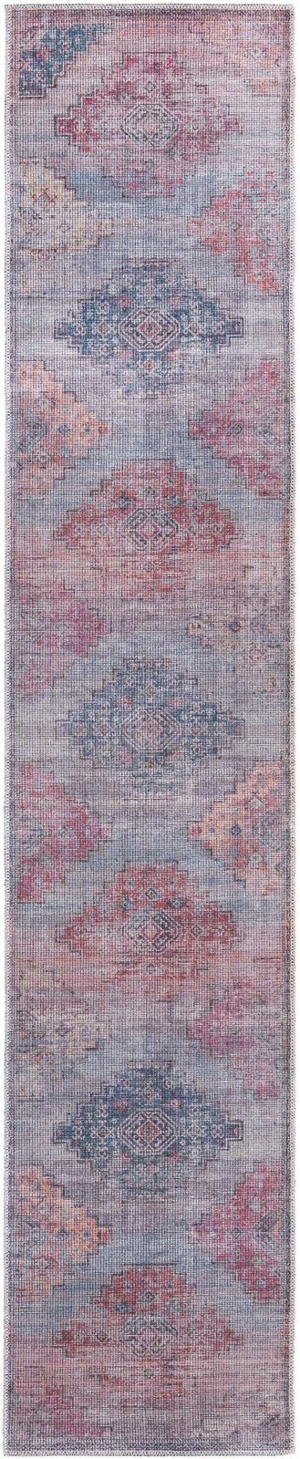 2' x 10' Perley · Geometric medallion Washable Rug, antique blue