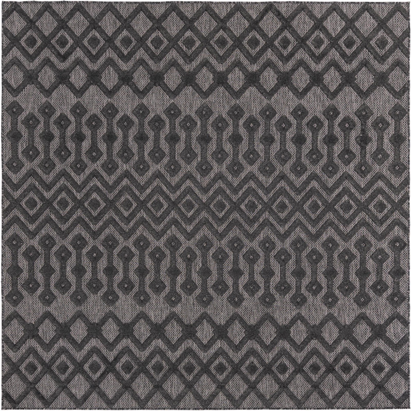 7' 10 x 7' 10 Creed · Geometric Outdoor Rug, charcoal gray and ash