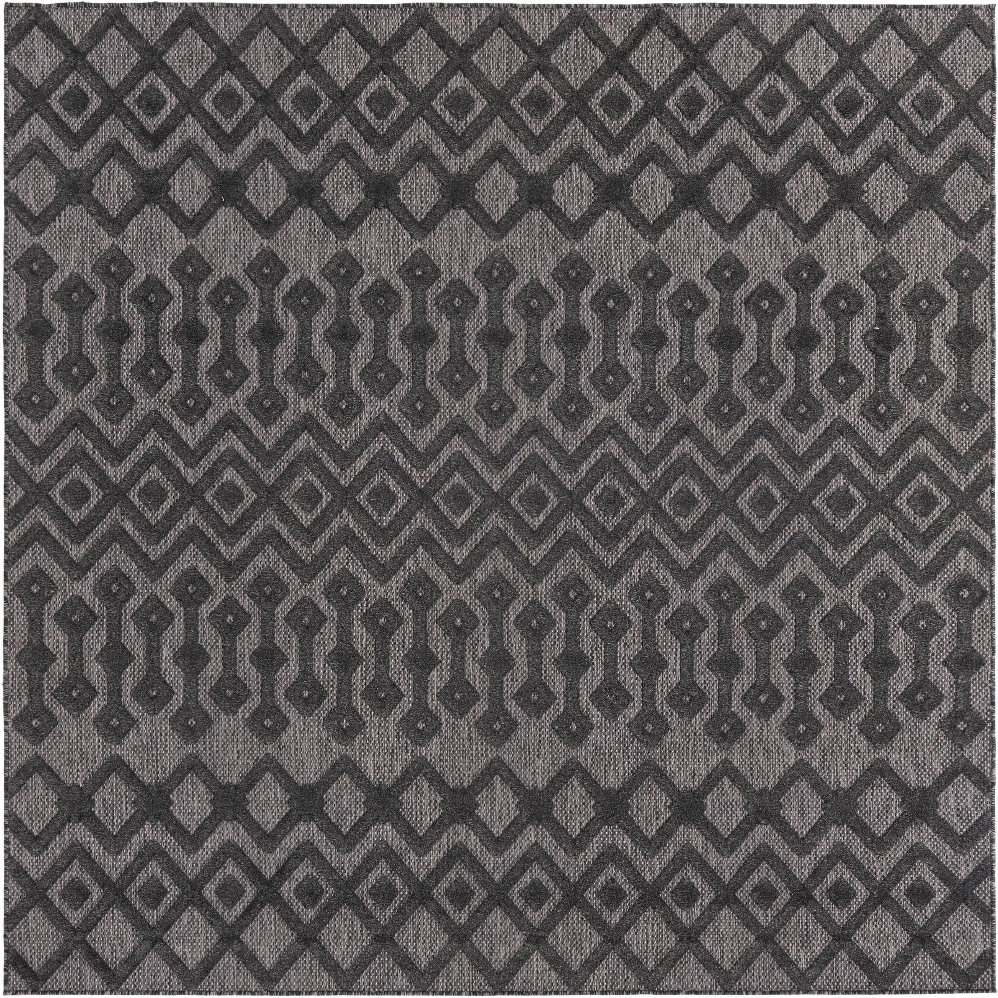 7' 10 x 7' 10 Creed · Geometric Outdoor Rug, charcoal gray and ash