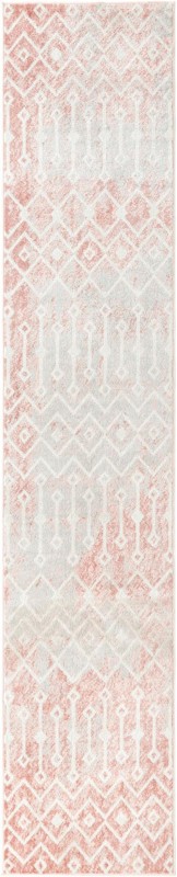 2' 7 x 13' Eugene · Geometric trellis rug, rose and ivory