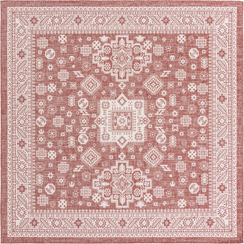10' x 10' Bellamy · Tribal medallion Outdoor Rug, rust and ivory