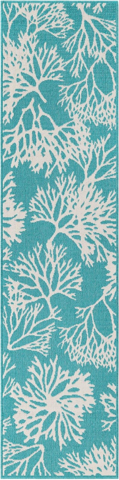2' x 8' Dartmouth · Coral Outdoor Rug, teal and ivory