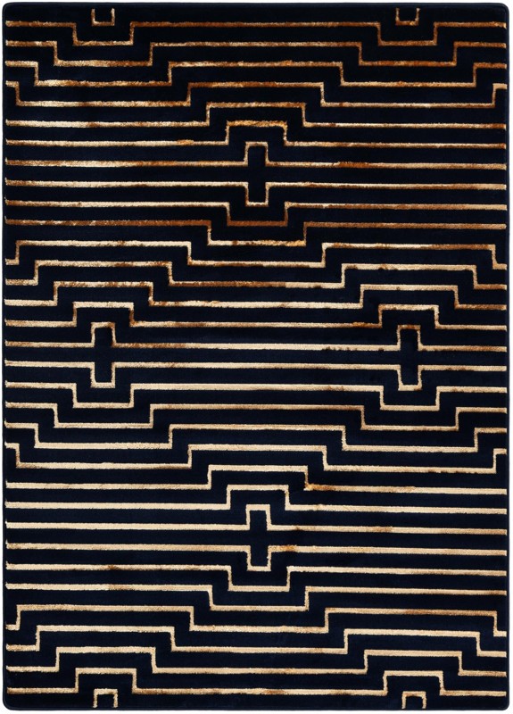 5' 3 x 7' Cottonwood · Geometric rug, navy blue and gold