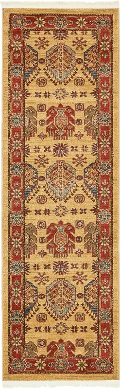 2' x 6' Birkett · Tribal rug, beige and red