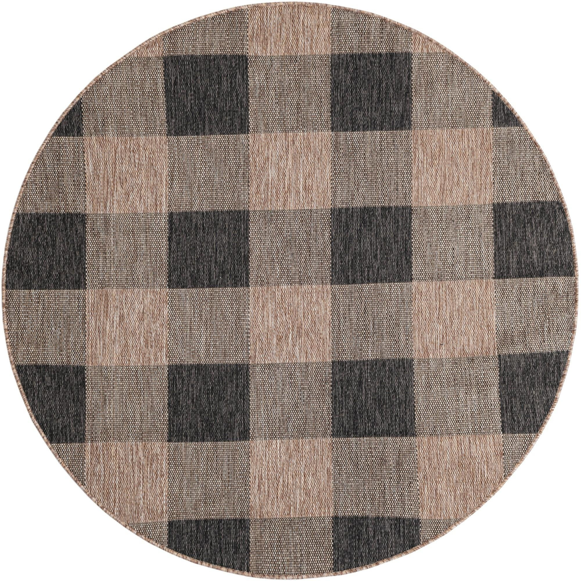 6' x 6' Ramona · Plaid Outdoor Rug, black and brown