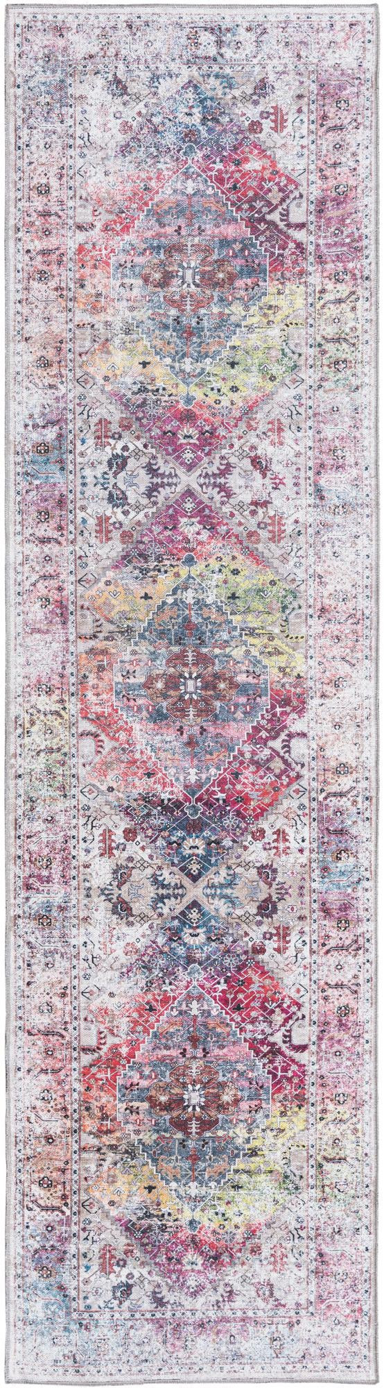 2' 7 x 10' Trillium · Distressed medallion Washable Rug, ivory and multi
