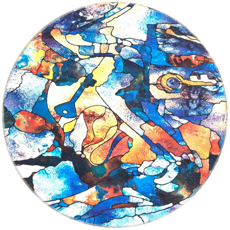 4' x 4' Edmonds · Abstract rug, blue and orange multicolor