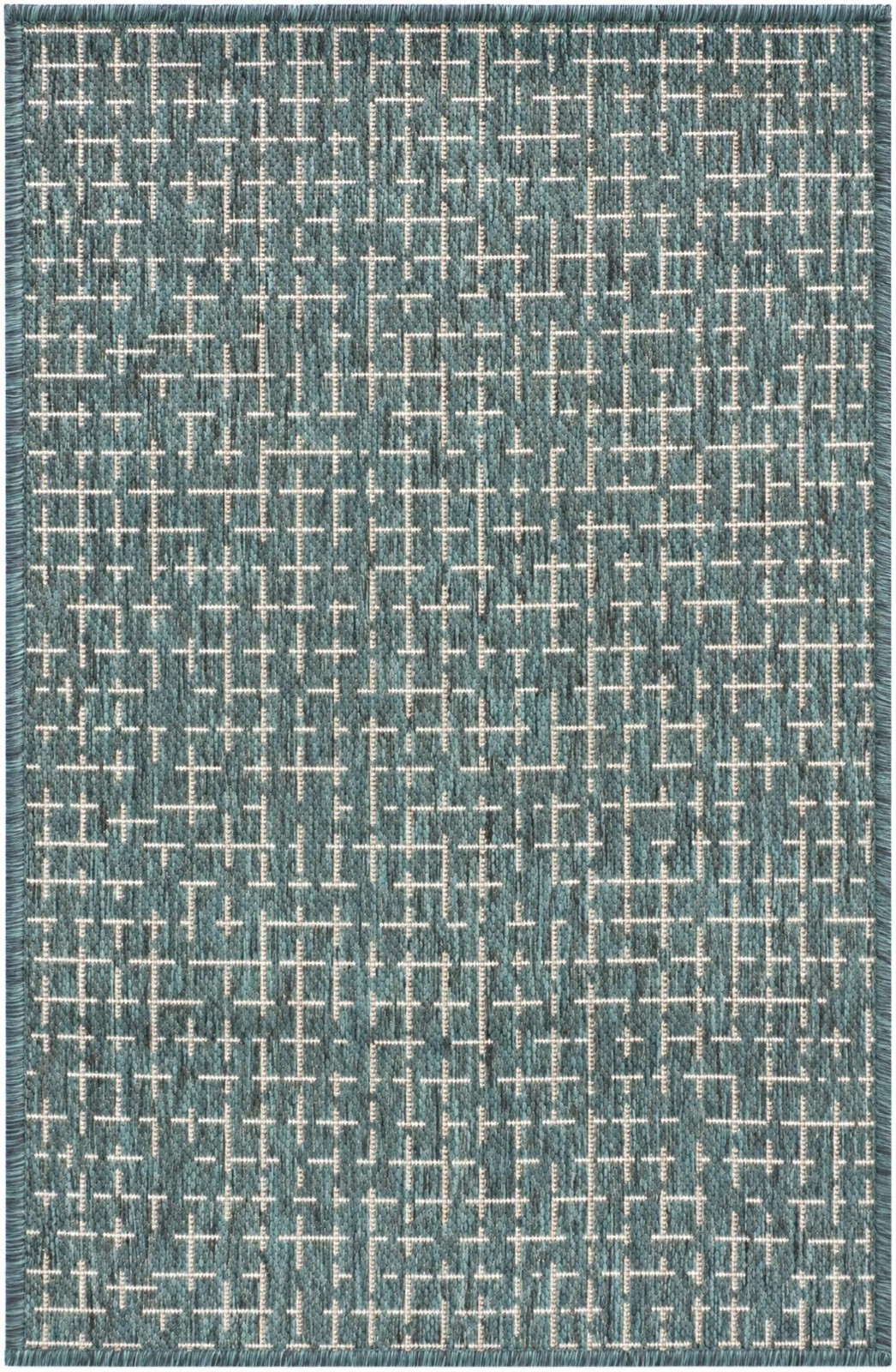 2' x 3' Loam · Grid Outdoor Rug, teal and cream
