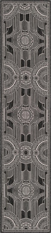 2' 7 x 12' Brough · Border Outdoor Rug, black and white