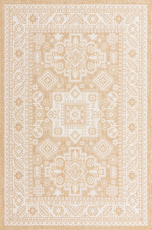 6' x 9' Bellamy · Geometric medallion Outdoor Rug, natural and ivory
