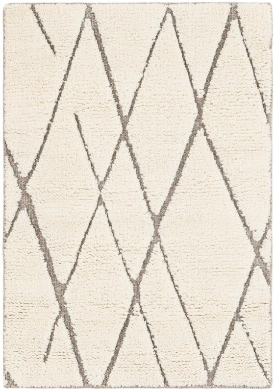 Geary · Diamond lattice Wool Shag Rug, ivory and gray
