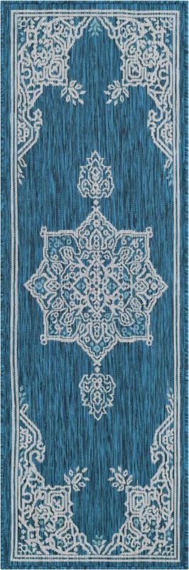 2' x 6' Rhys · Border Outdoor Rug, teal