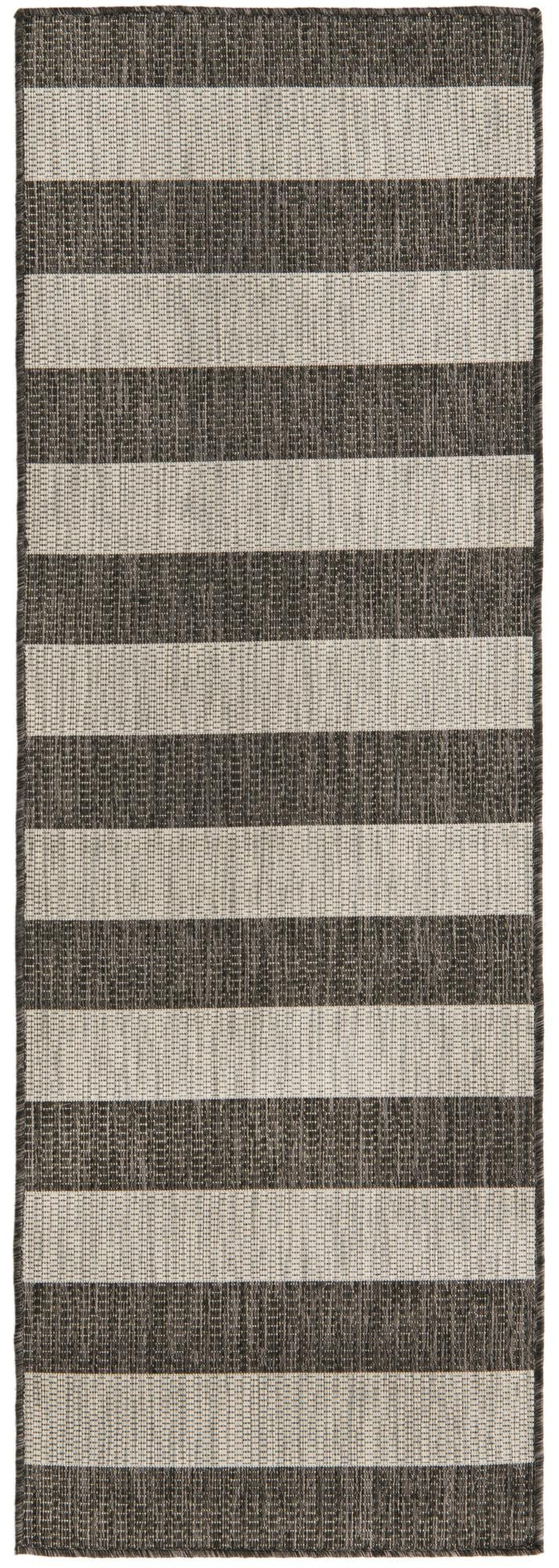 2' x 6' Dahlia · Striped Outdoor Rug, charcoal