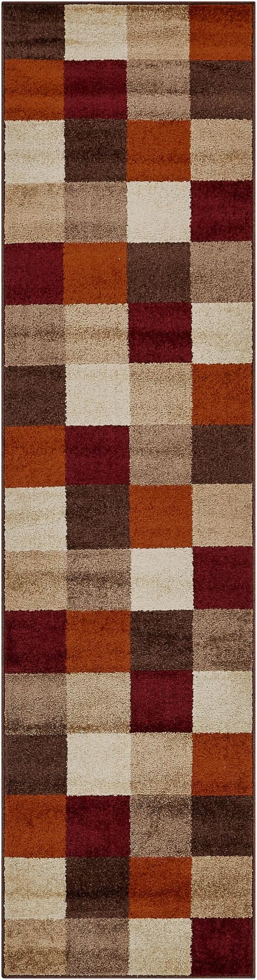 2' 7 x 10' Padgett · Checkered rug, terracotta, brown and cream