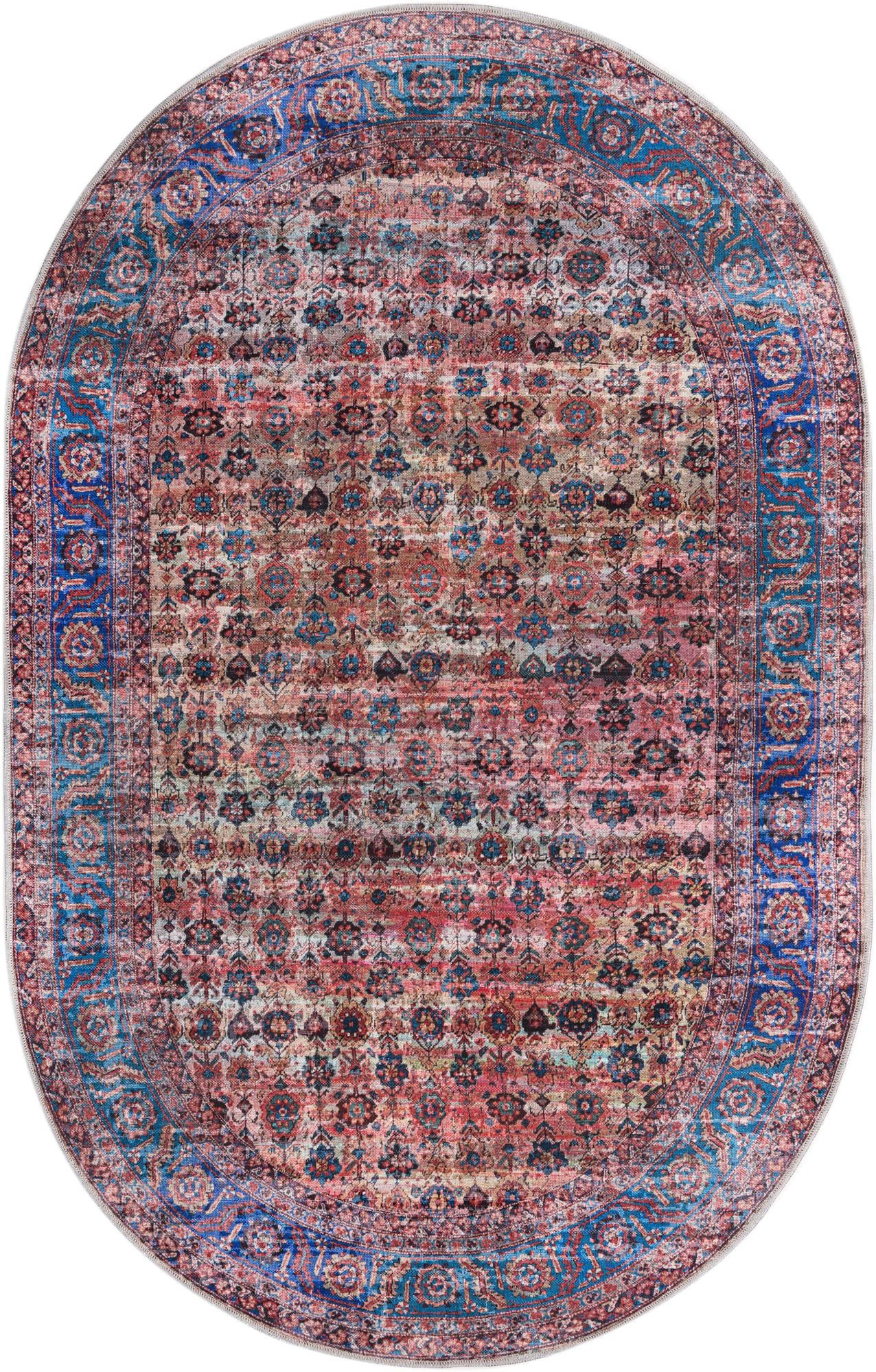 5' 3 x 8' Croft · Persian Washable Rug, antique pink and blue