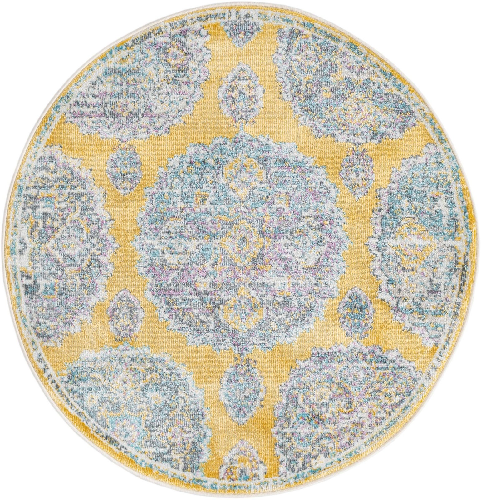 3' 3 x 3' 3 Mather · Medallion rug, yellow