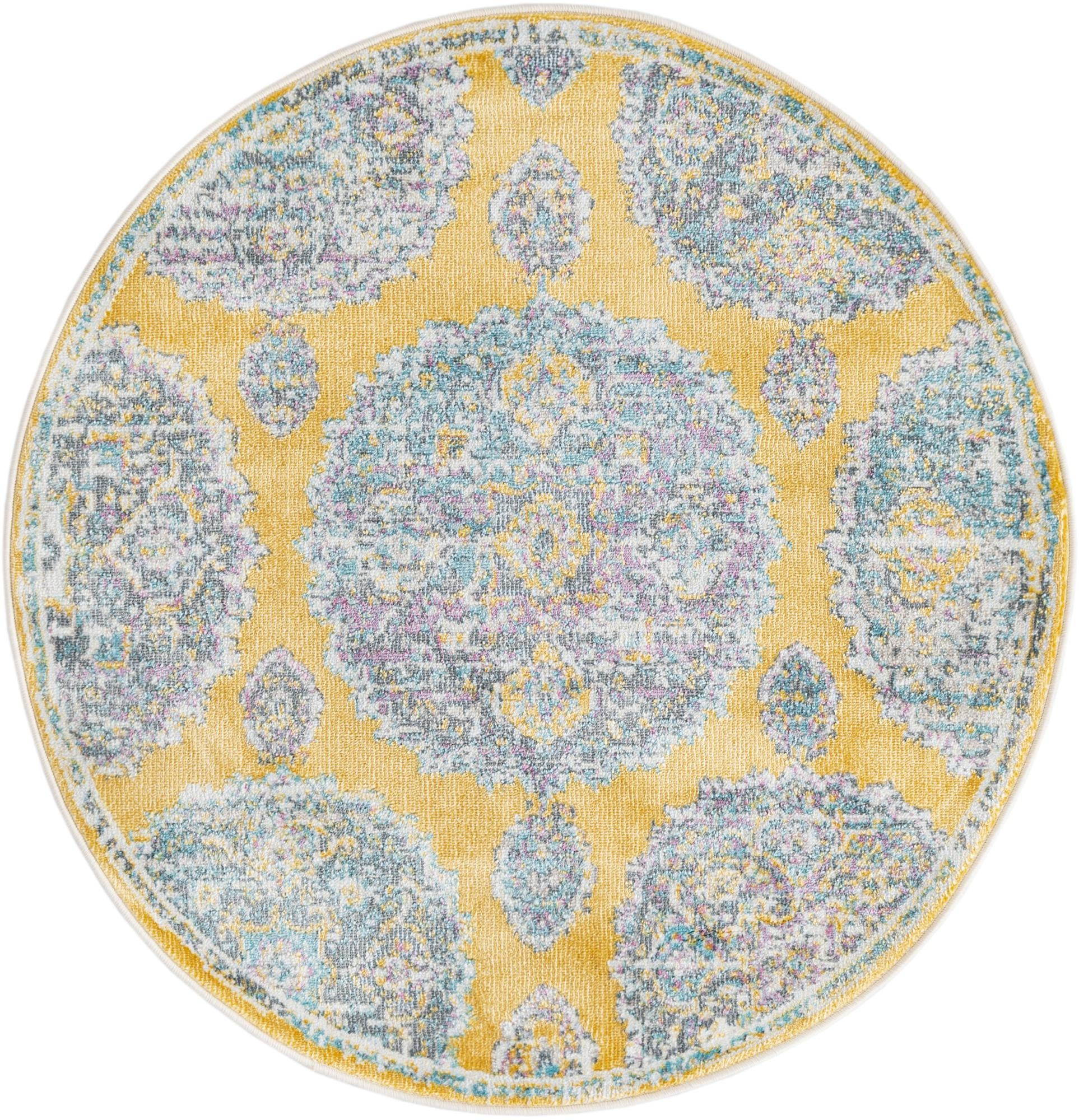 3' 3 x 3' 3 Mather · Medallion rug, yellow