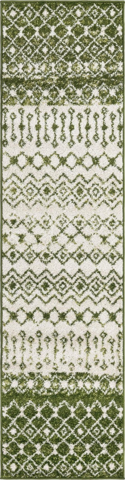 2' x 8' Vernon · Geometric rug, green and ivory