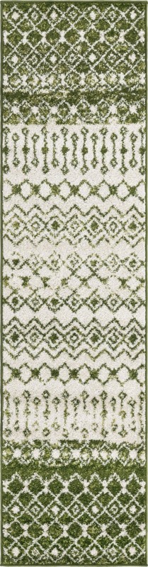 2' x 8' Vernon · Geometric rug, green and ivory
