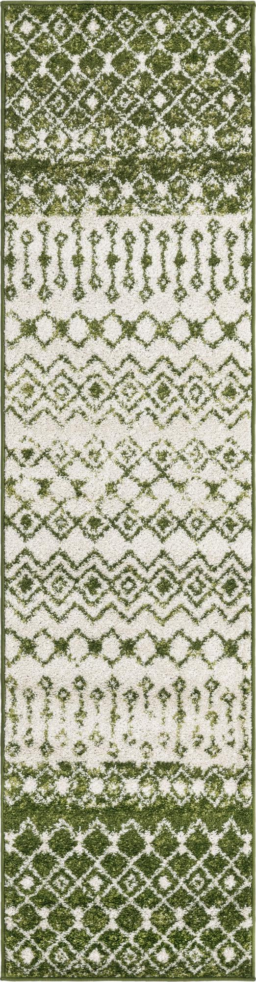 2' x 8' Vernon · Geometric rug, green and ivory