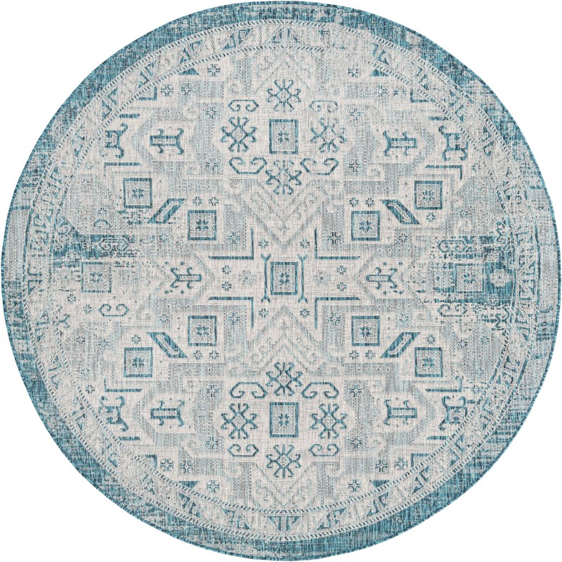 7' 10 x 7' 10 Estuary · Medallion Outdoor Rug, teal