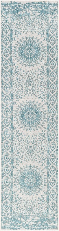 2' x 8' Royce · Border Outdoor Rug, aqua