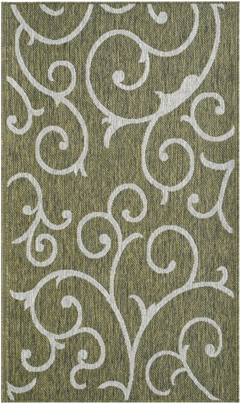 3' x 5' 3 Shale · Scroll Outdoor Rug, green and ivory