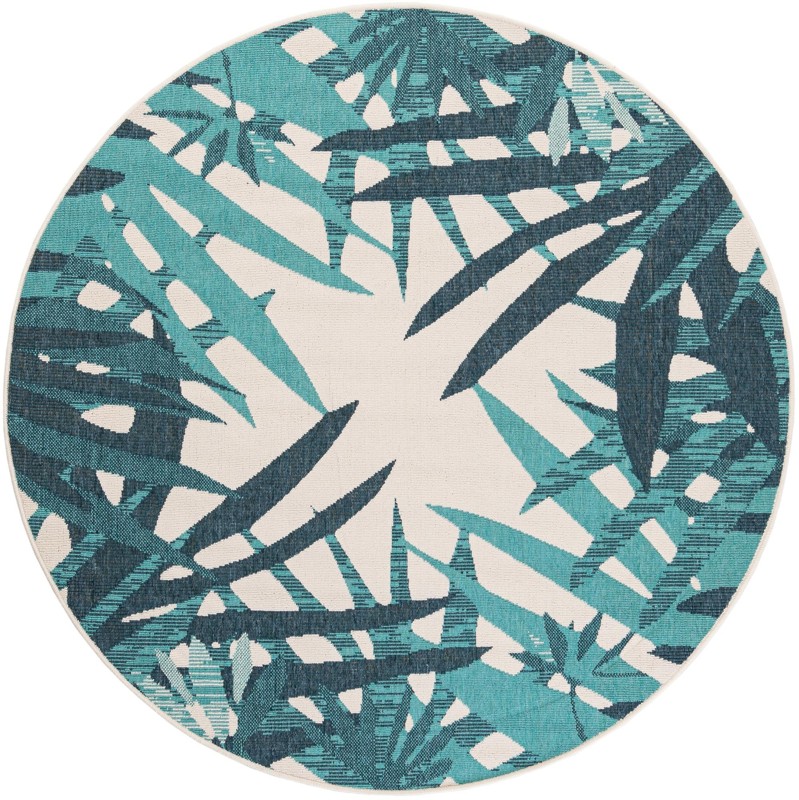 6' x 6' Heron · Floral / botanical Outdoor Rug, teal blue