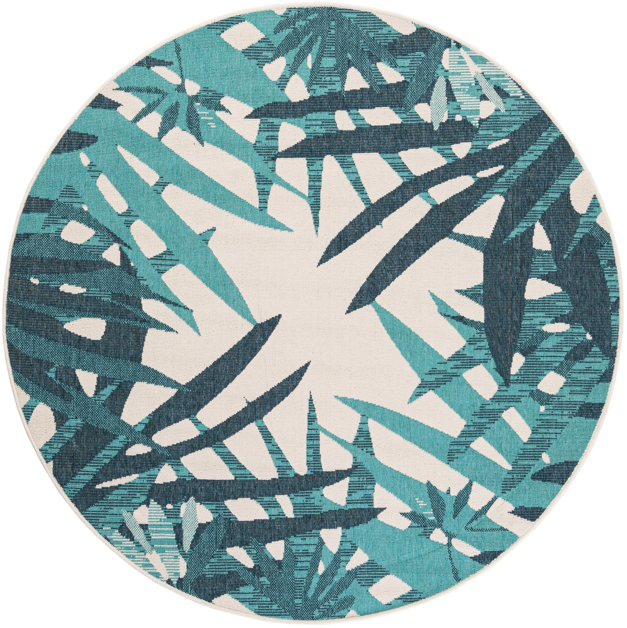 6' x 6' Heron · Floral / botanical Outdoor Rug, teal blue