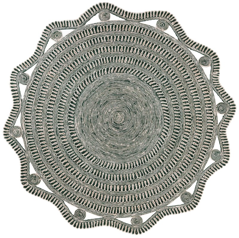 Yardley · Lines Braided Jute Rug, green and white