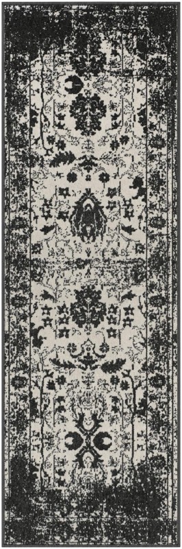 Sandys · Distressed traditional Washable Rug, black and white