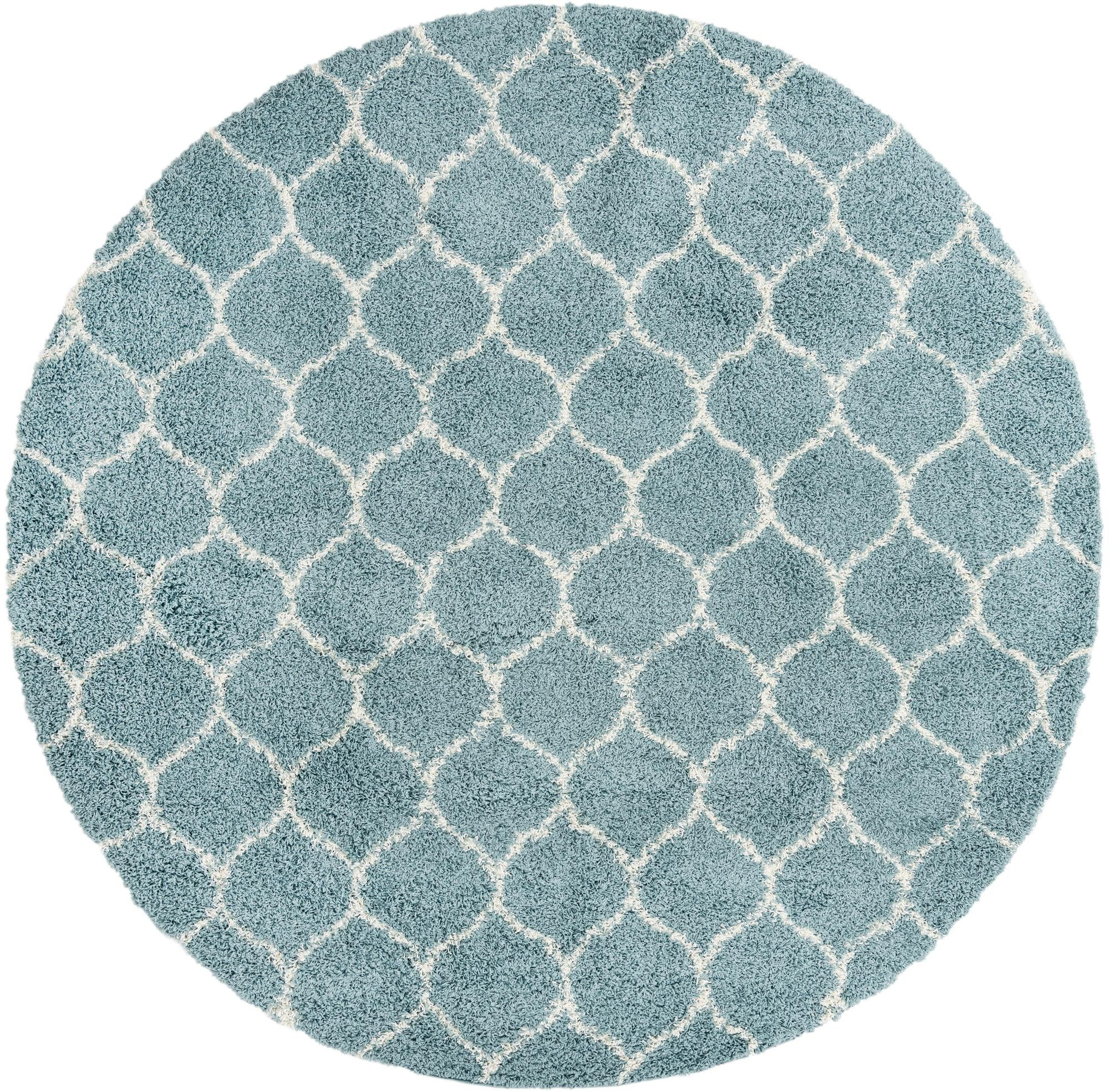 10' x 10' Barnett · Lattice shag rug, light blue and ivory