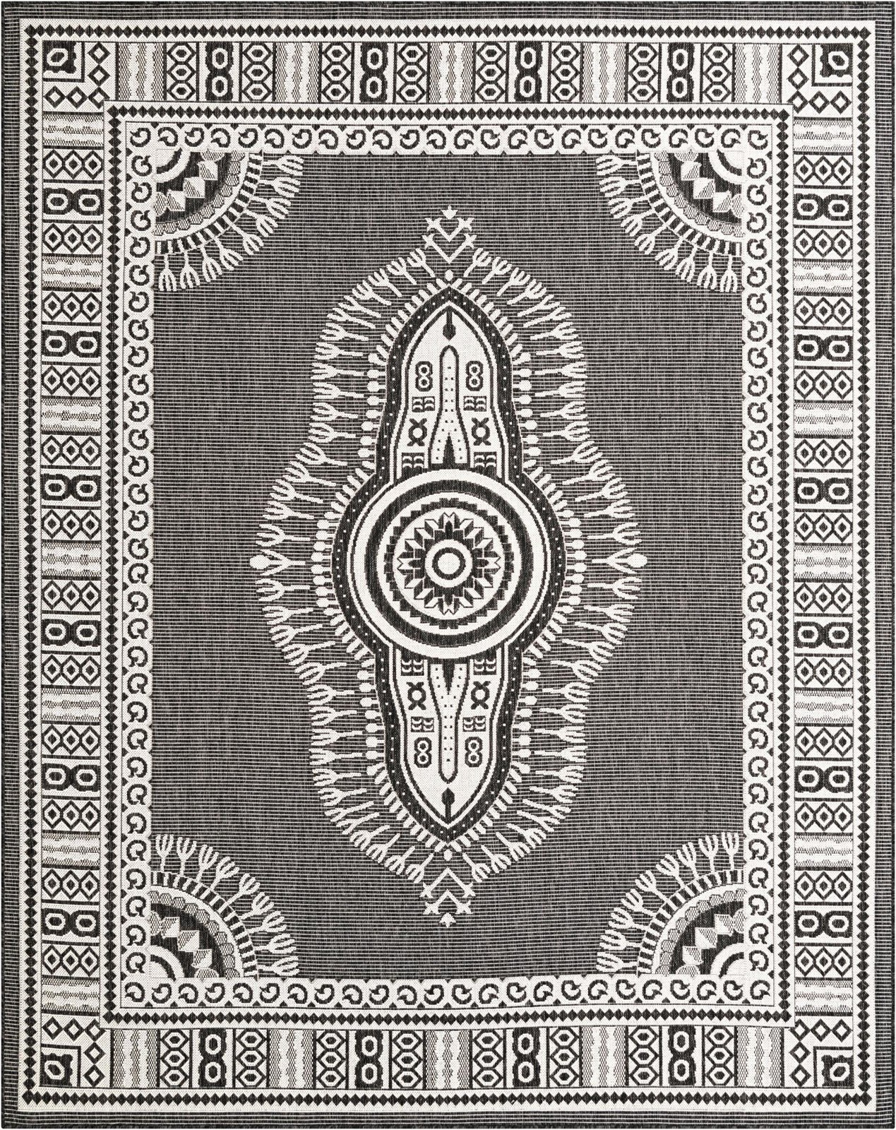 7' 10 x 10' Bainbridge · Border Outdoor Rug, black and white