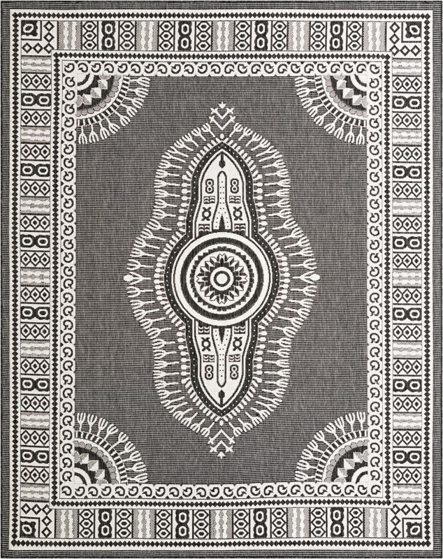 7' 10 x 10' Bainbridge · Border Outdoor Rug, black and white