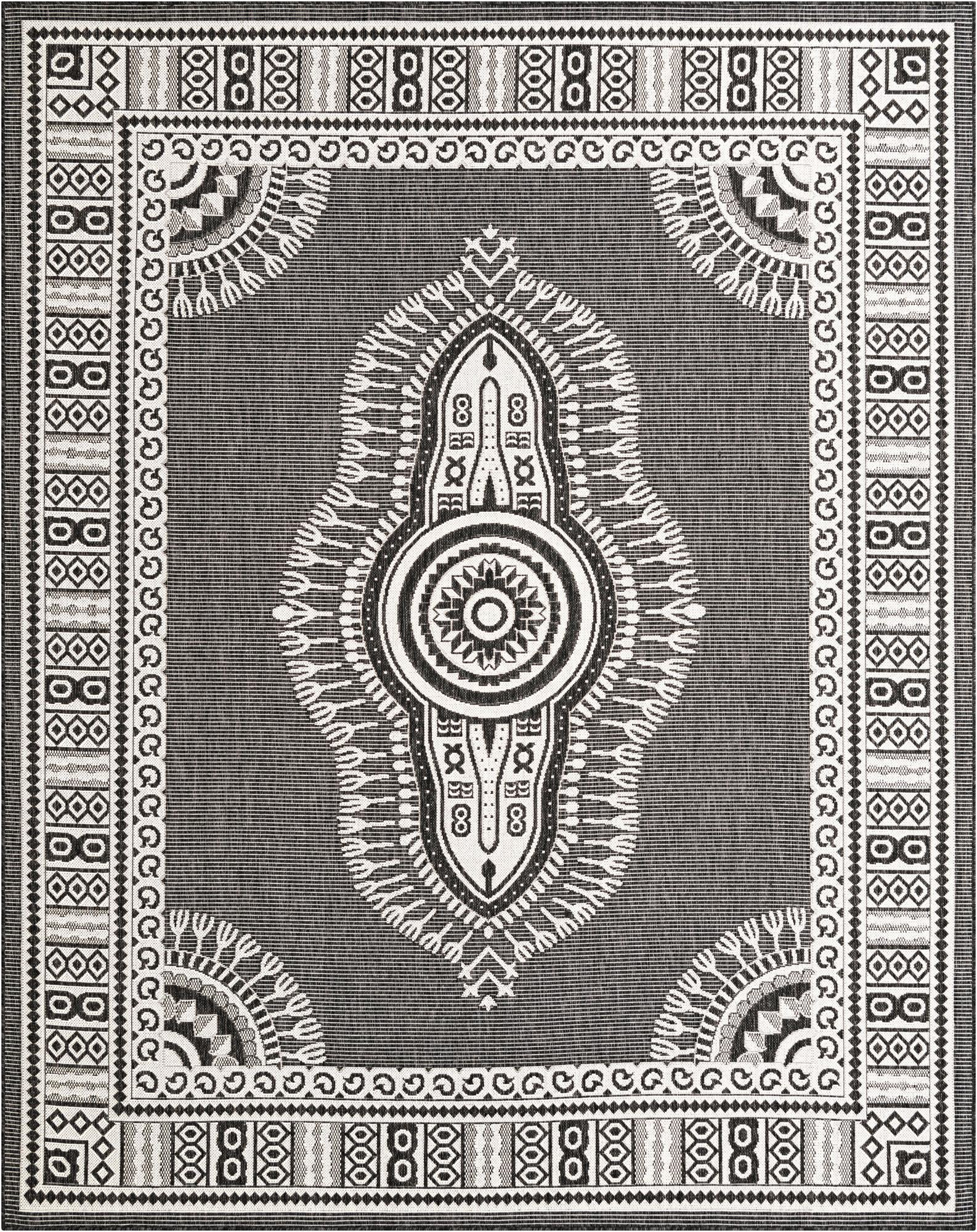 7' 10 x 10' Bainbridge · Border Outdoor Rug, black and white