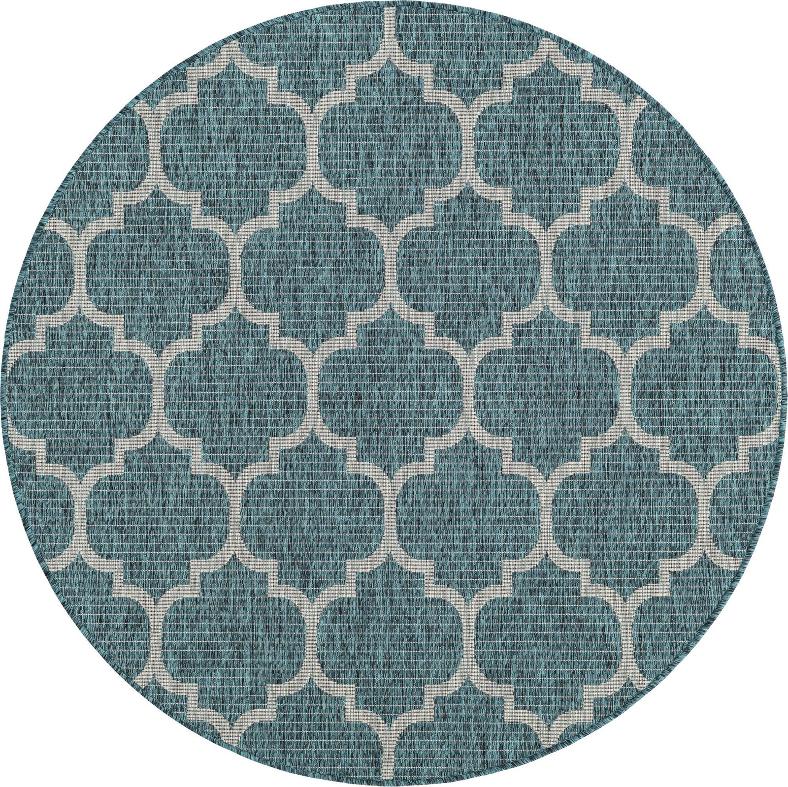 5' 3 x 5' 3 Fanshawe · Lattice Outdoor Rug, teal and gray