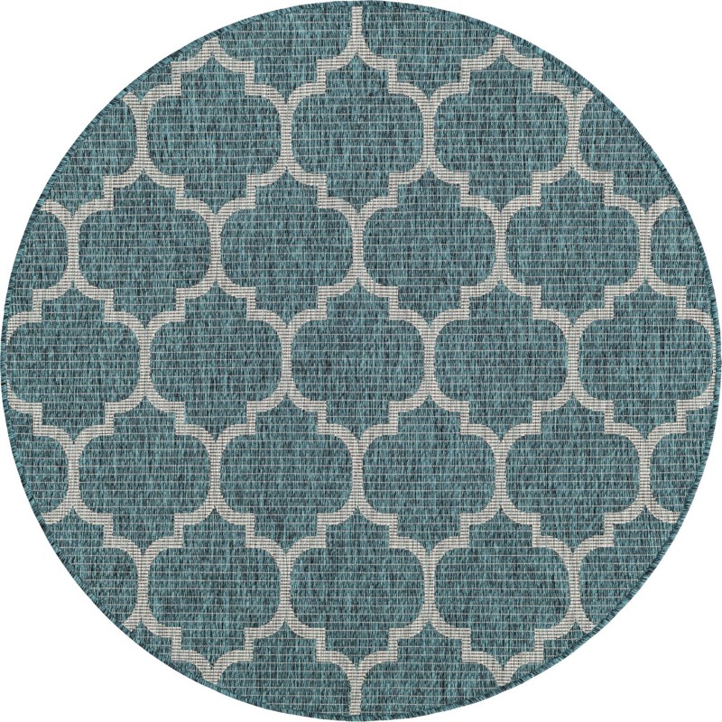 5' 3 x 5' 3 Fanshawe · Lattice Outdoor Rug, teal and gray